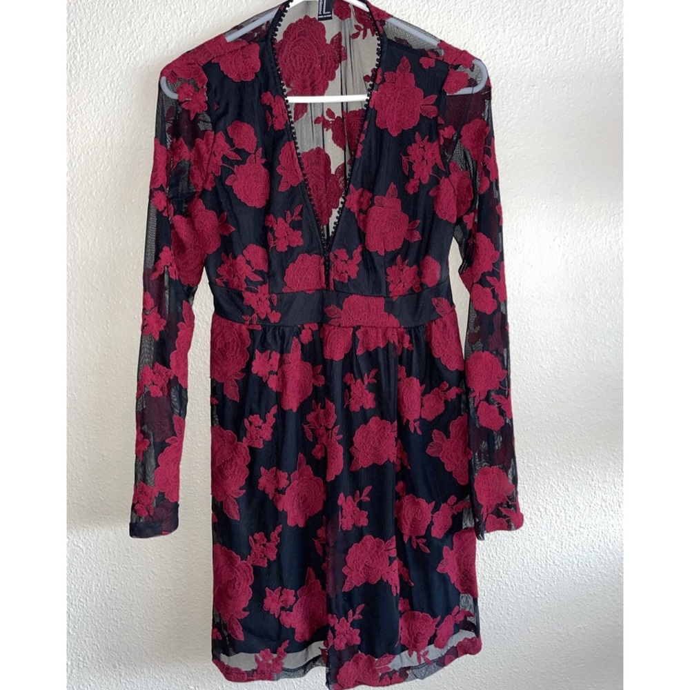 Black dress with red flowers